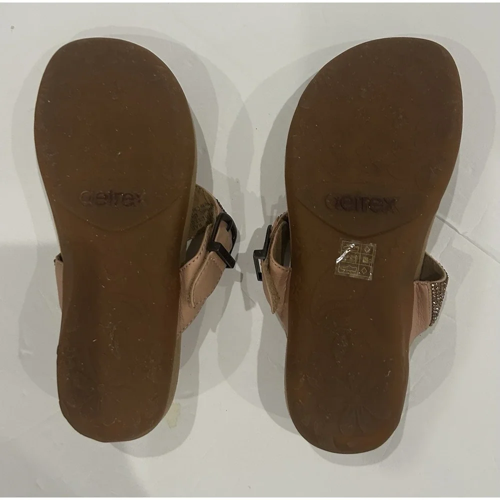 Aetrex Sandals Shoes Women Size 7 Brown Thong Wedge Rhinestone Comfort Orthotic